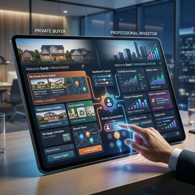 Ein Tablet, das individuelle Daten-Filter für Immobilien anzeigt