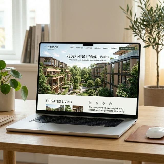 Minimalistische Architektur-Renderings eines Neubaus im warmen Licht